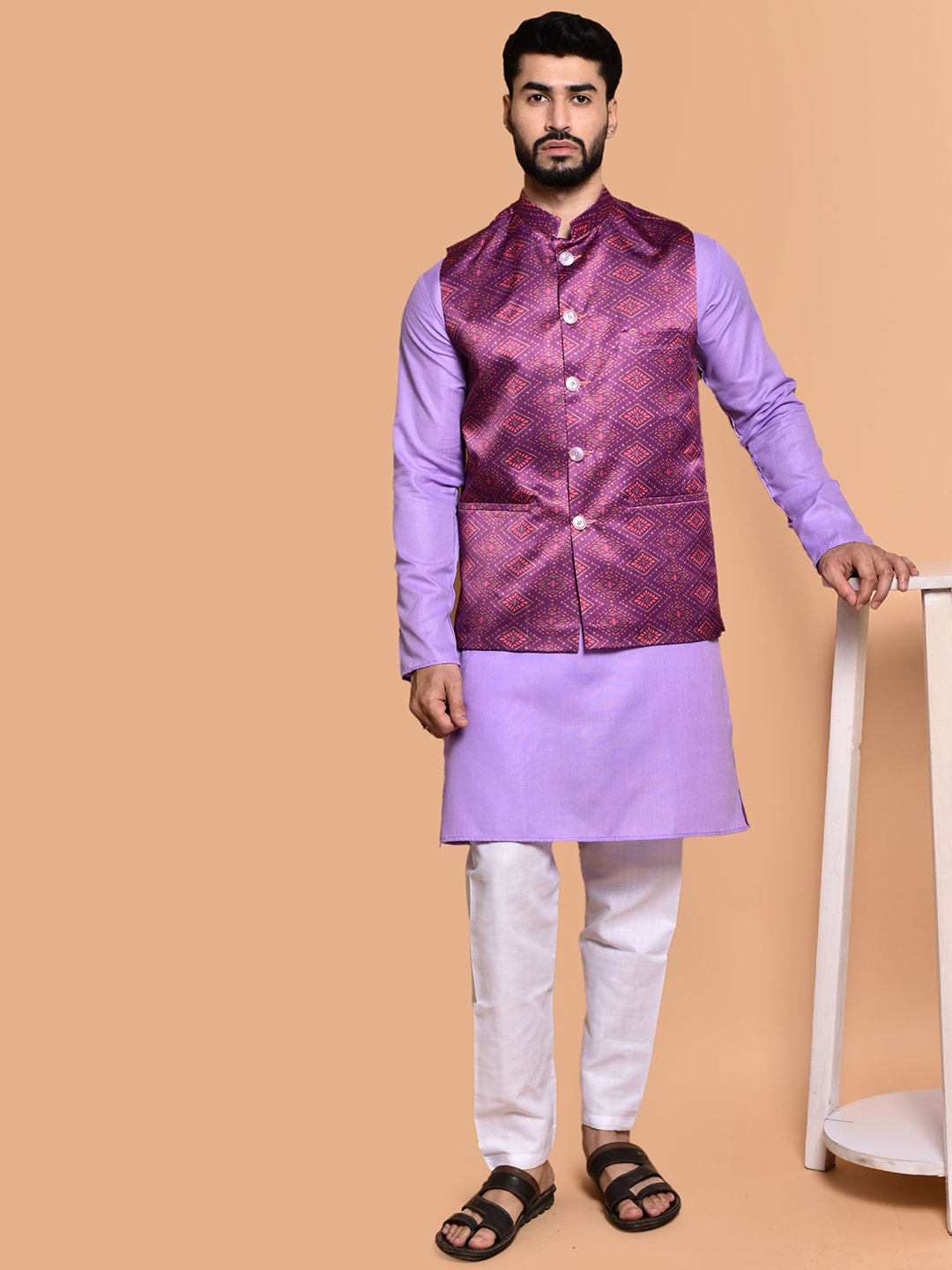 

PRINTCULTR Men Regular Pure Cotton Kurta with Trousers, Lavender