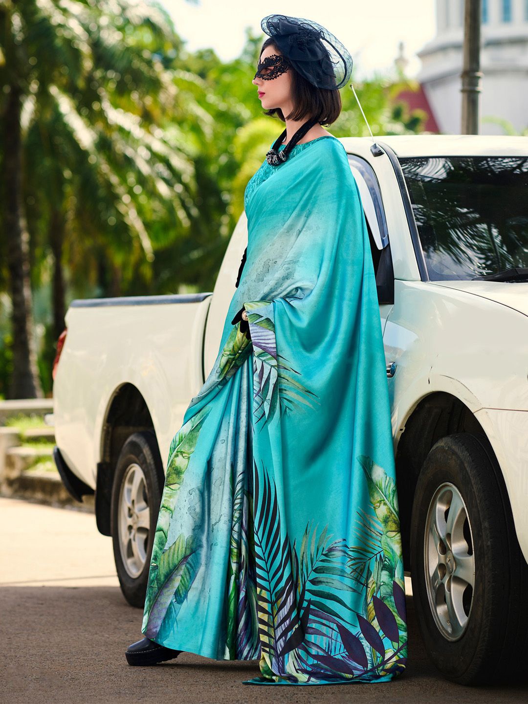 

Anouk Floral Poly Crepe Saree, Blue