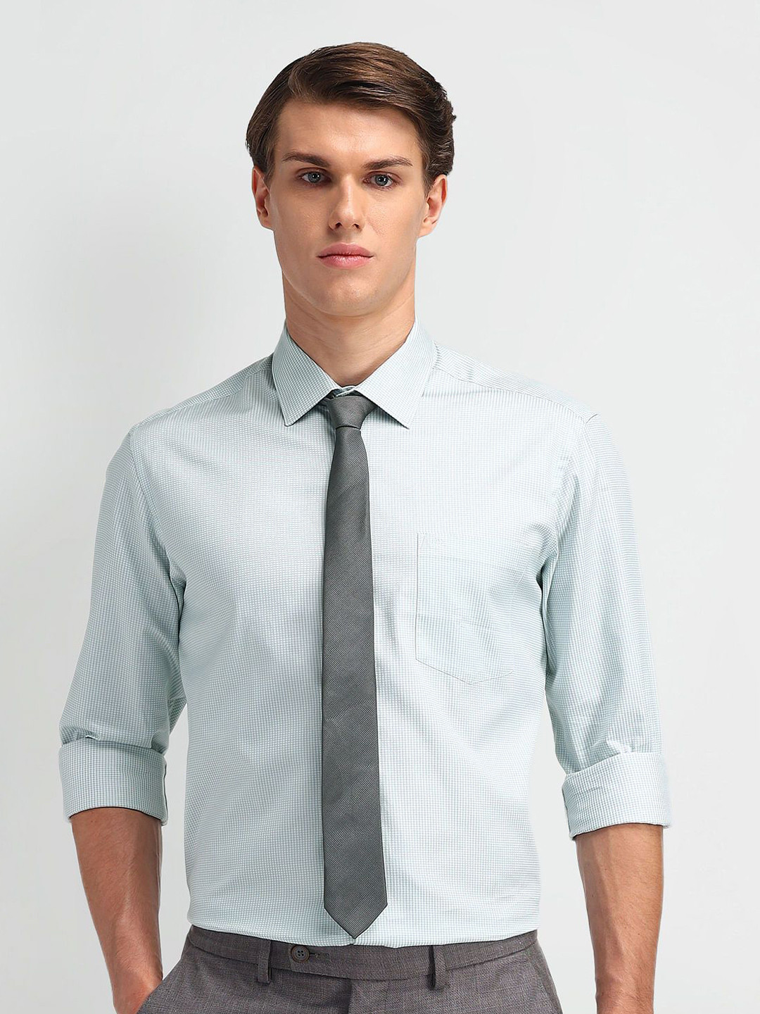 

Arrow Men Modern Slim Fit Micro Checks Opaque Printed Formal Shirt, Green