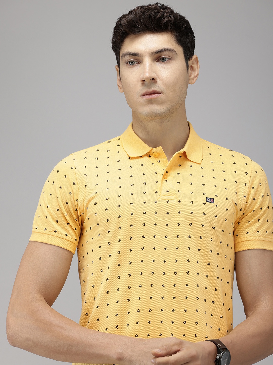 

Arrow Printed Polo Collar Pure Cotton T-shirt, Yellow