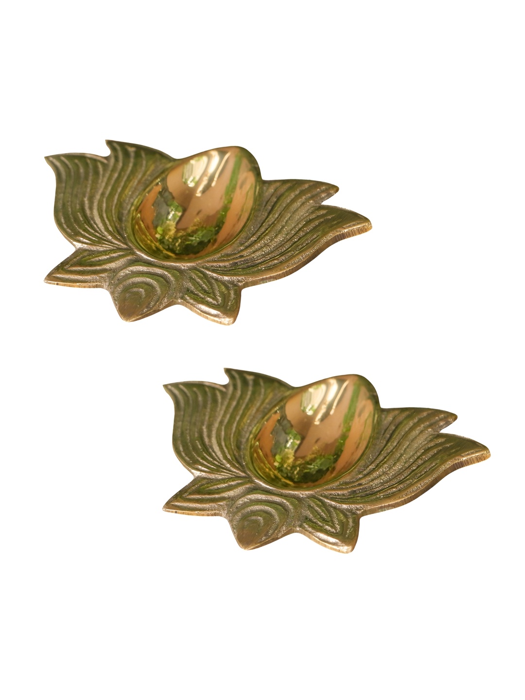 

Ambi Home Set Of 2 Yellow Textured Brass Lotus Deepam, Gold