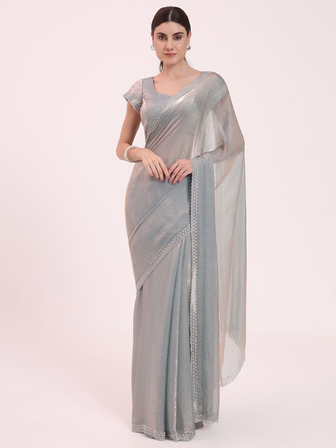 

FIORRA Beads and Stones Organza Saree, Grey
