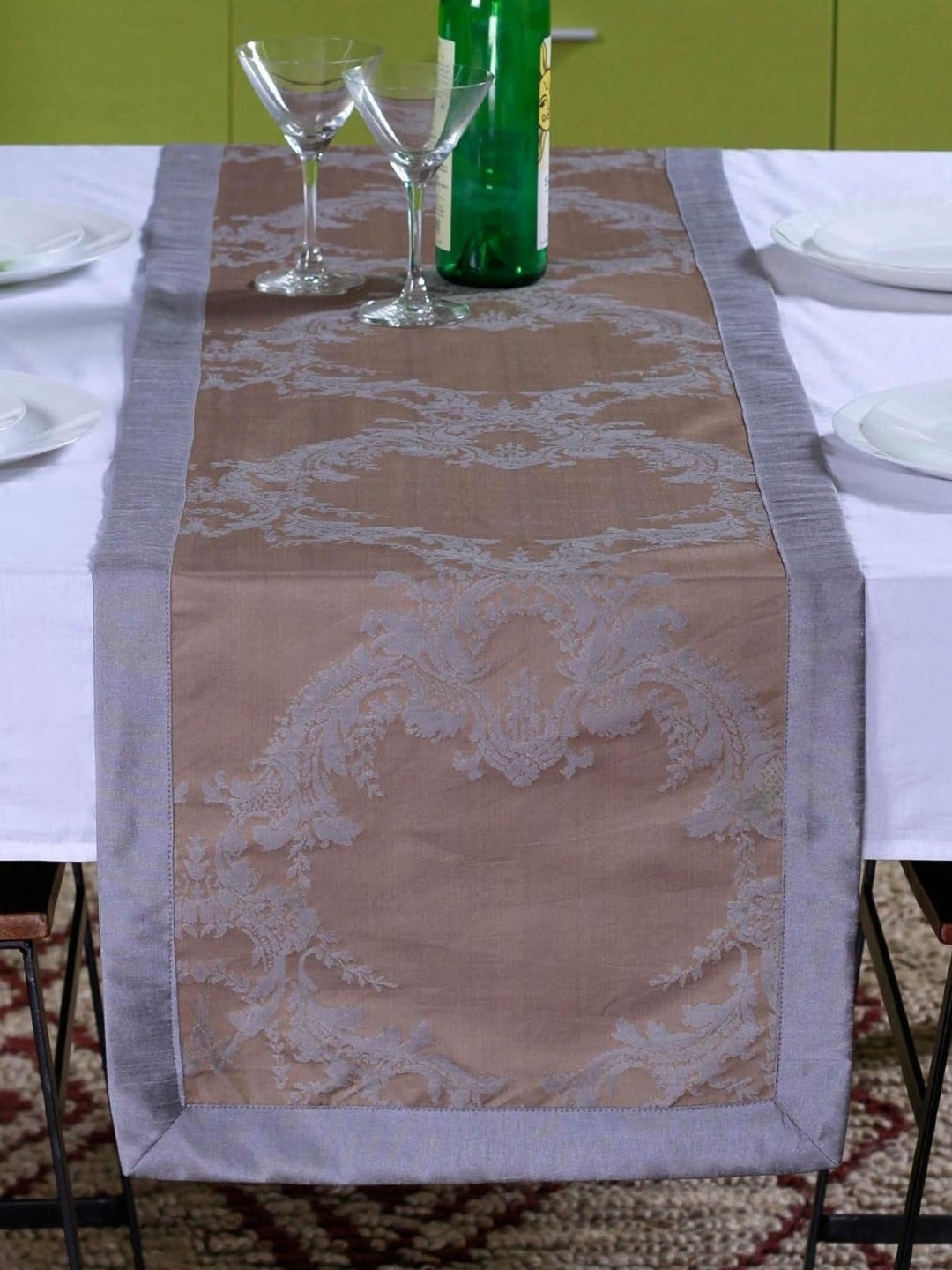 

Lushomes Brown & Grey Ethnic Motifs Woven Design Jacquard 6 Seater Table Runner