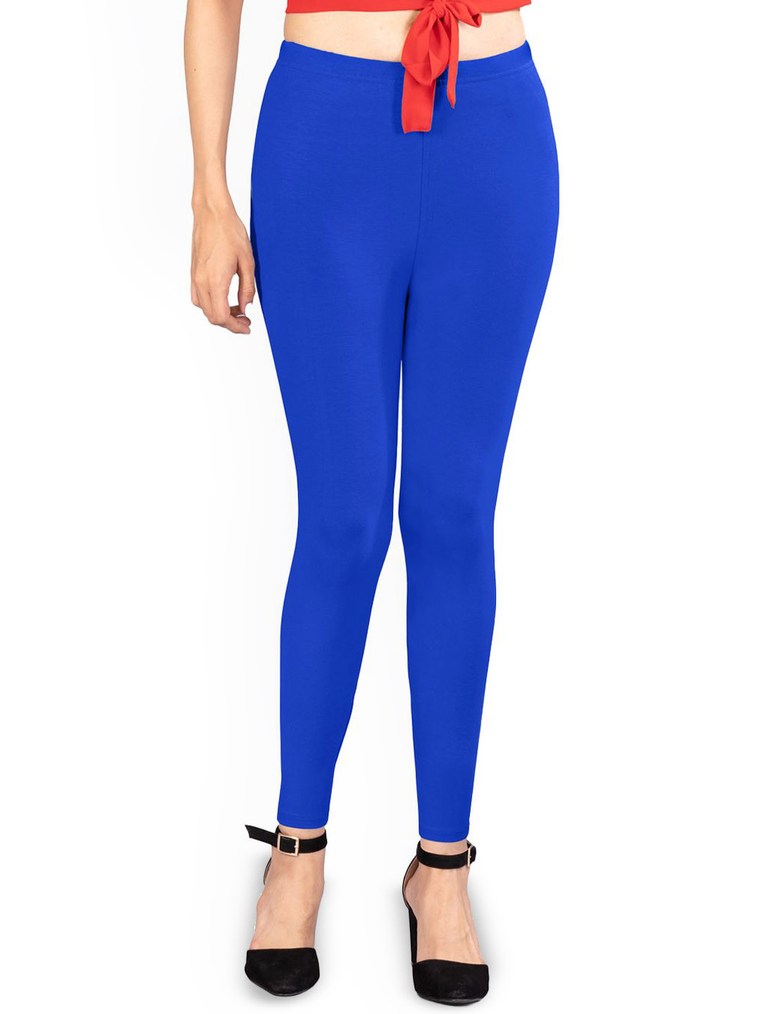 

indian flower Mid-Rise Ankle-Length Leggings, Blue