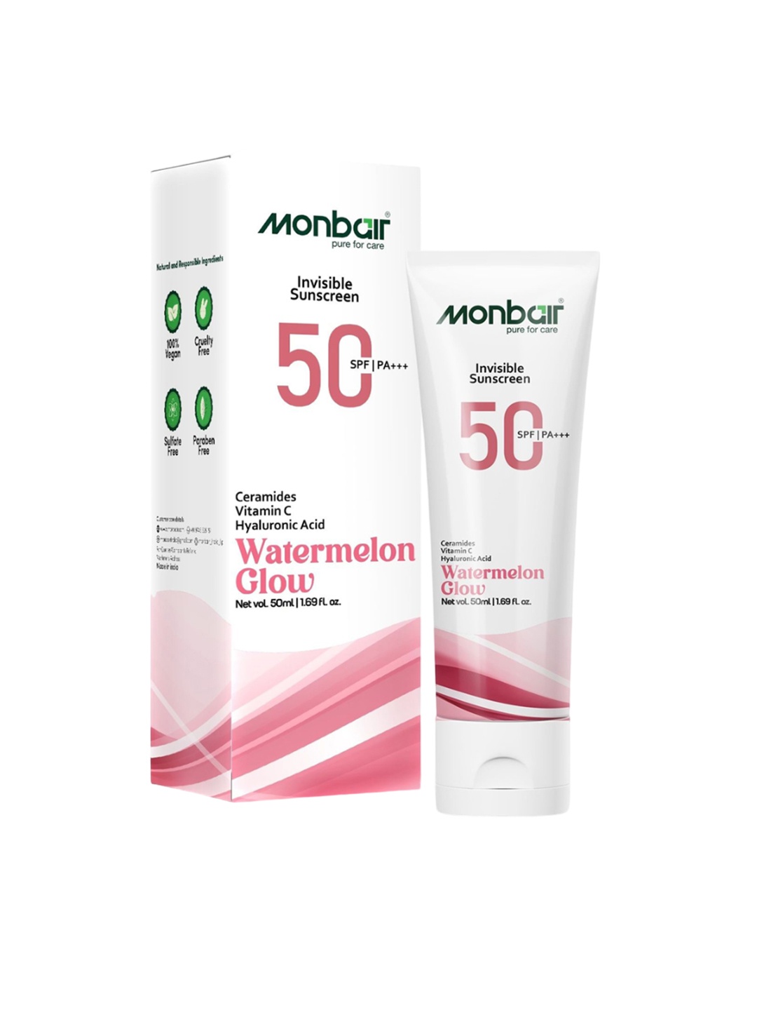 

MONBAIR Invisible Watermelon Glow Sunscreen-SPF 50 PA+++ With Vitamin C-50ml, Pink