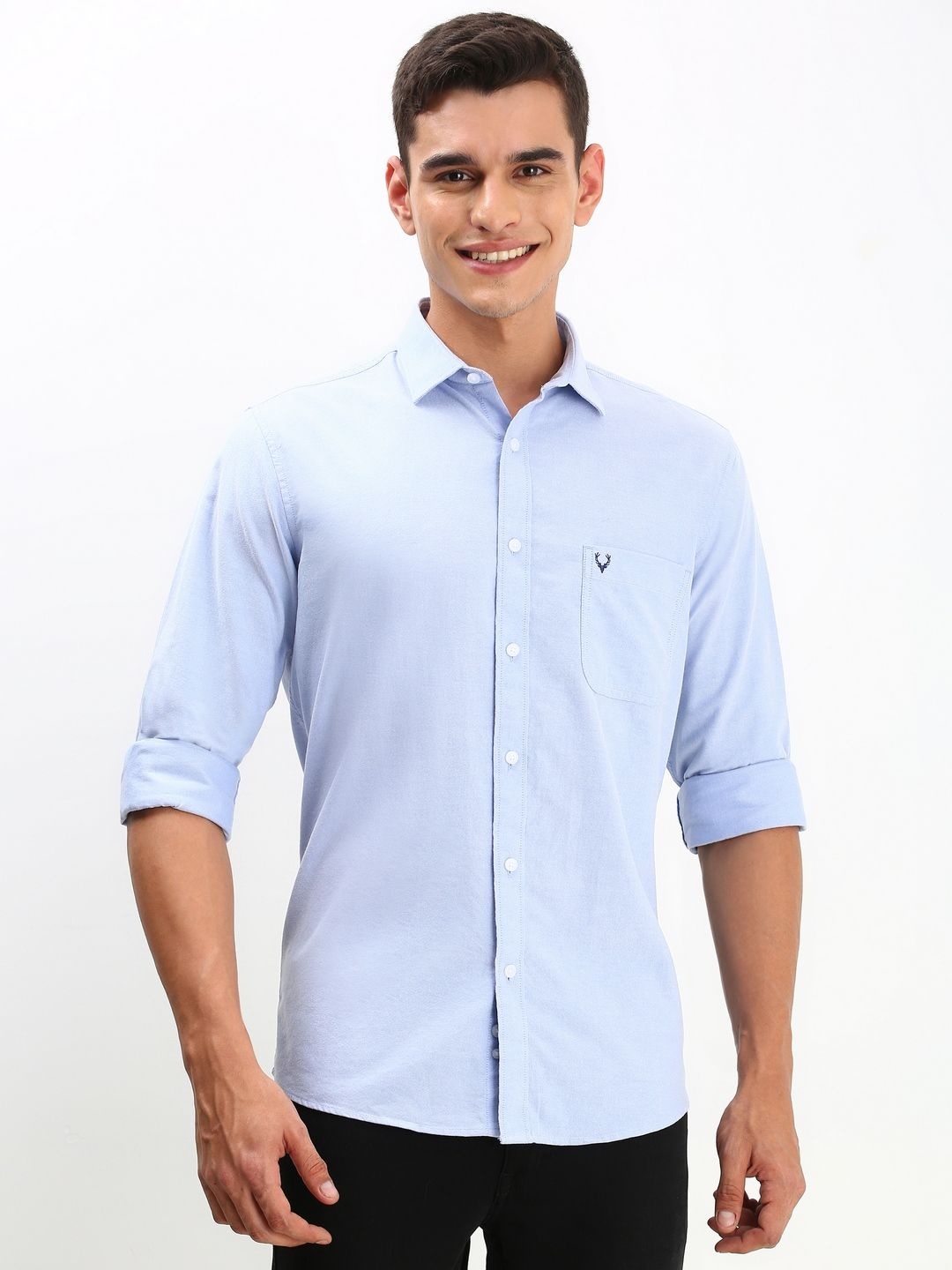 

Allen Solly Men Spread Collar Solid Cotton Slim Fit Casual Shirt, Blue