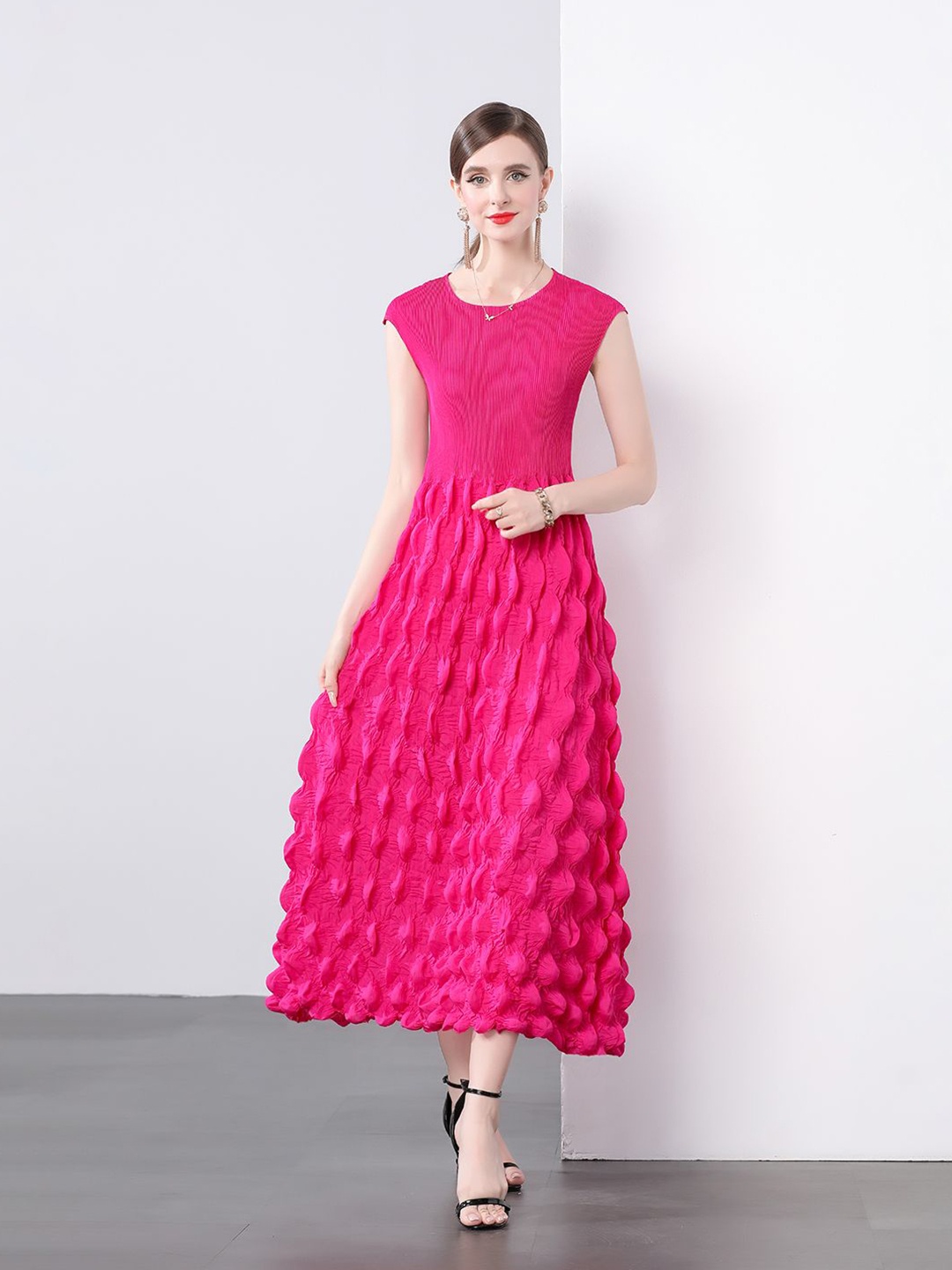 

JC Collection Women Embossed Fit & Flare Midi Dress, Rose