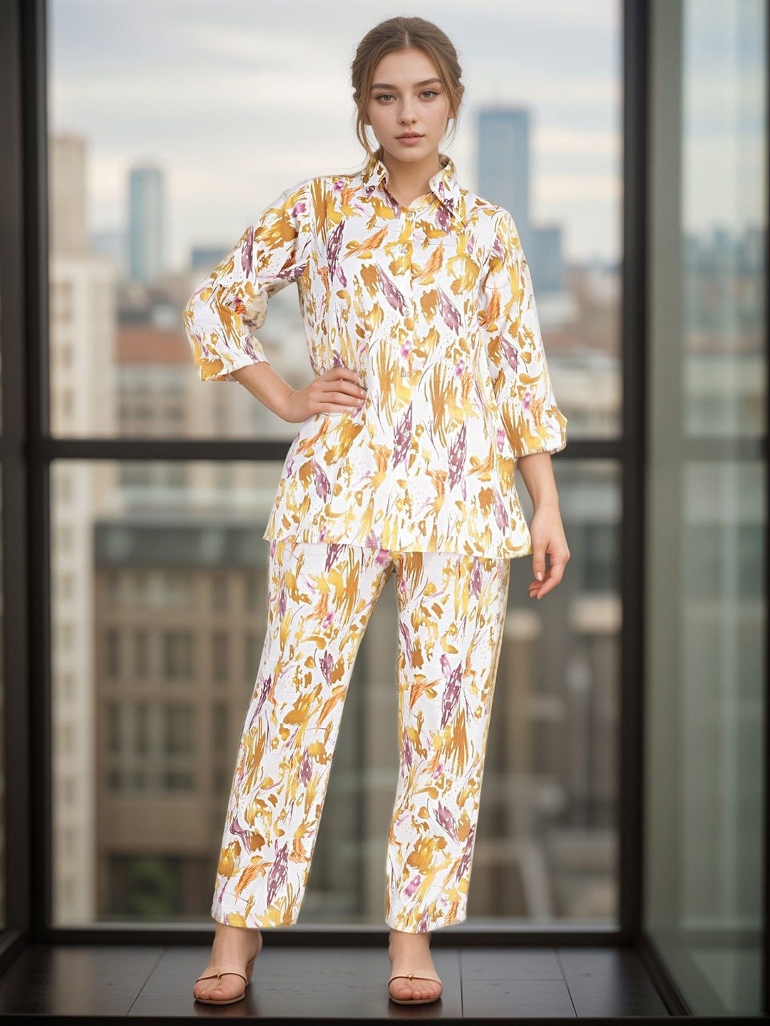 

BAESD Printed Shirt With Trouser Co -Ords, Yellow