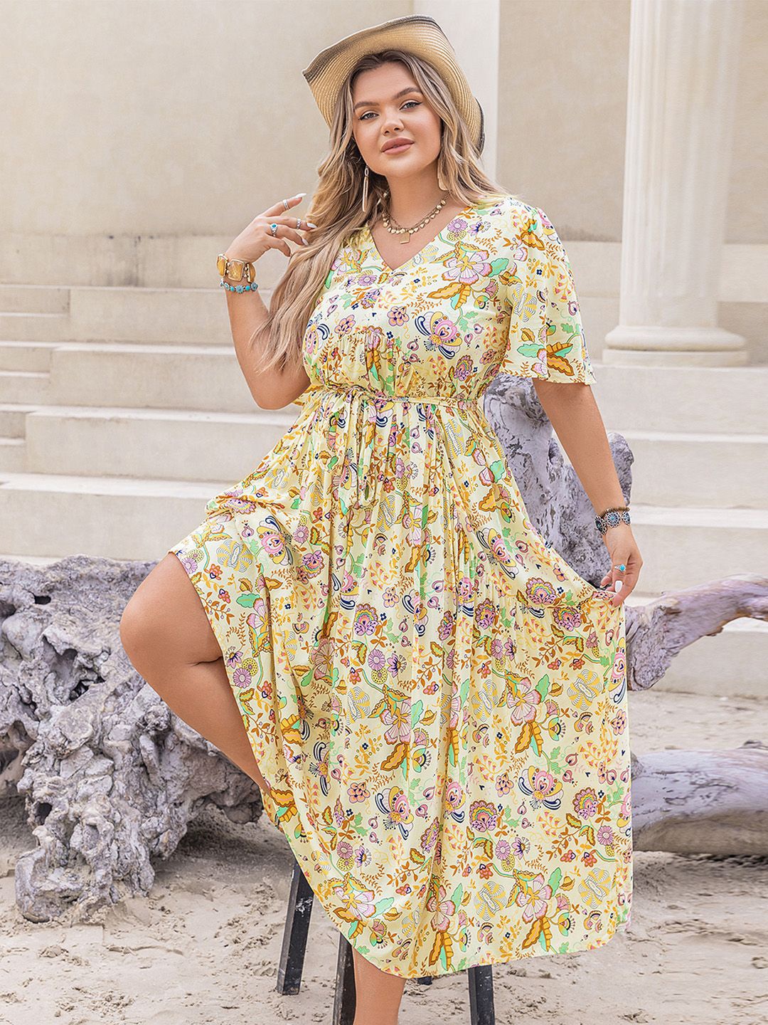 

JC Mode Women Floral Printed Maxi Dress, Yellow