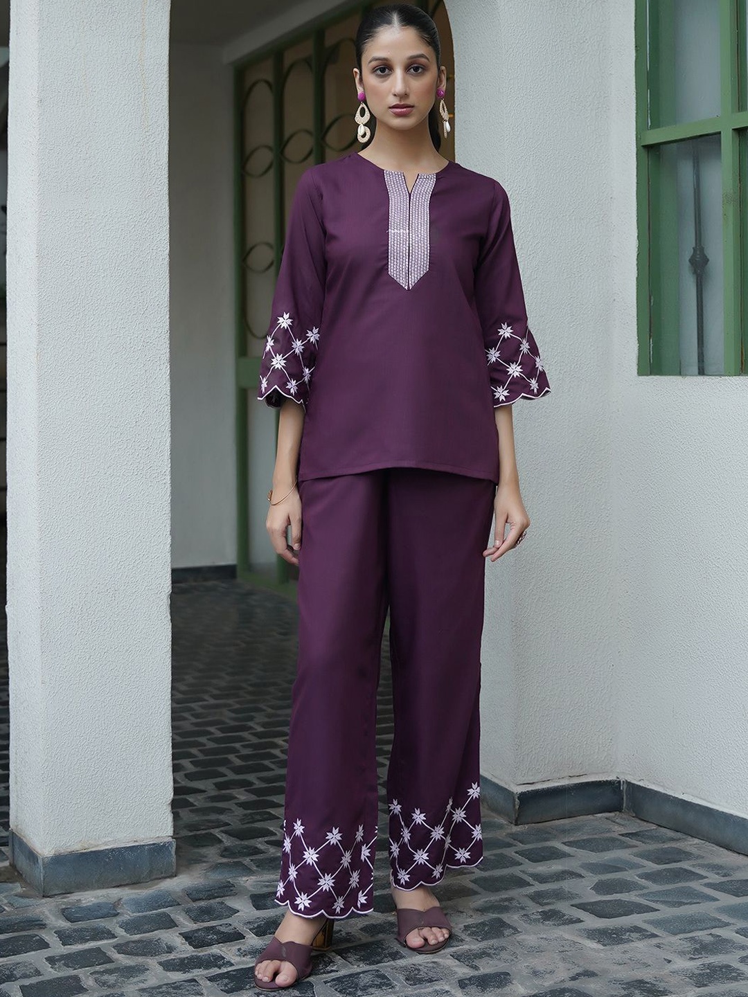 

KALINI Embroidered Top With Palazzos, Purple