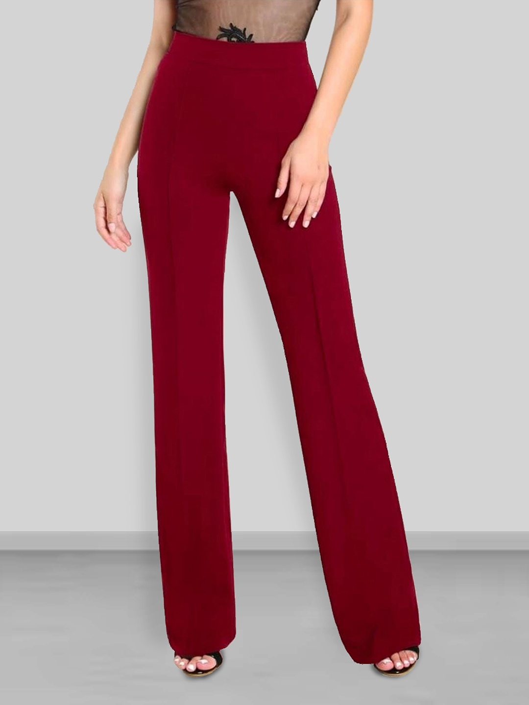 

Dream Beauty Fashion Women Flared Easy Wash Pleated Trousers, Maroon