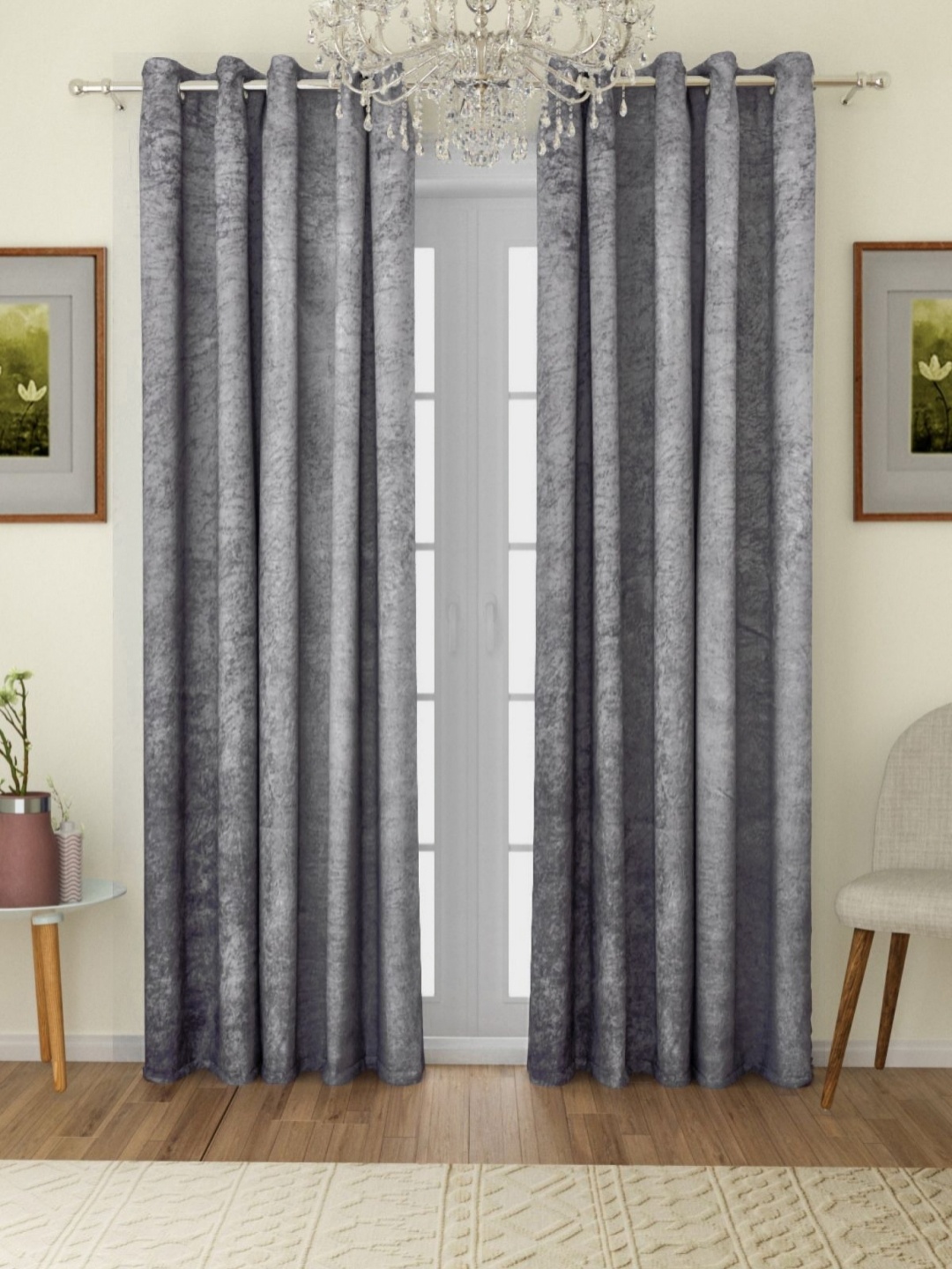 

Myntra Elegant Homes Grey 2 Pieces Abstract Room Darkening Door Curtain