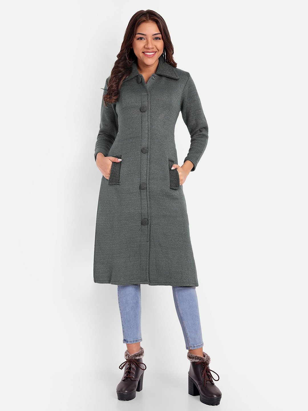 

HAUTEMODA Wool Straight Winter Coat with Pocket, Grey