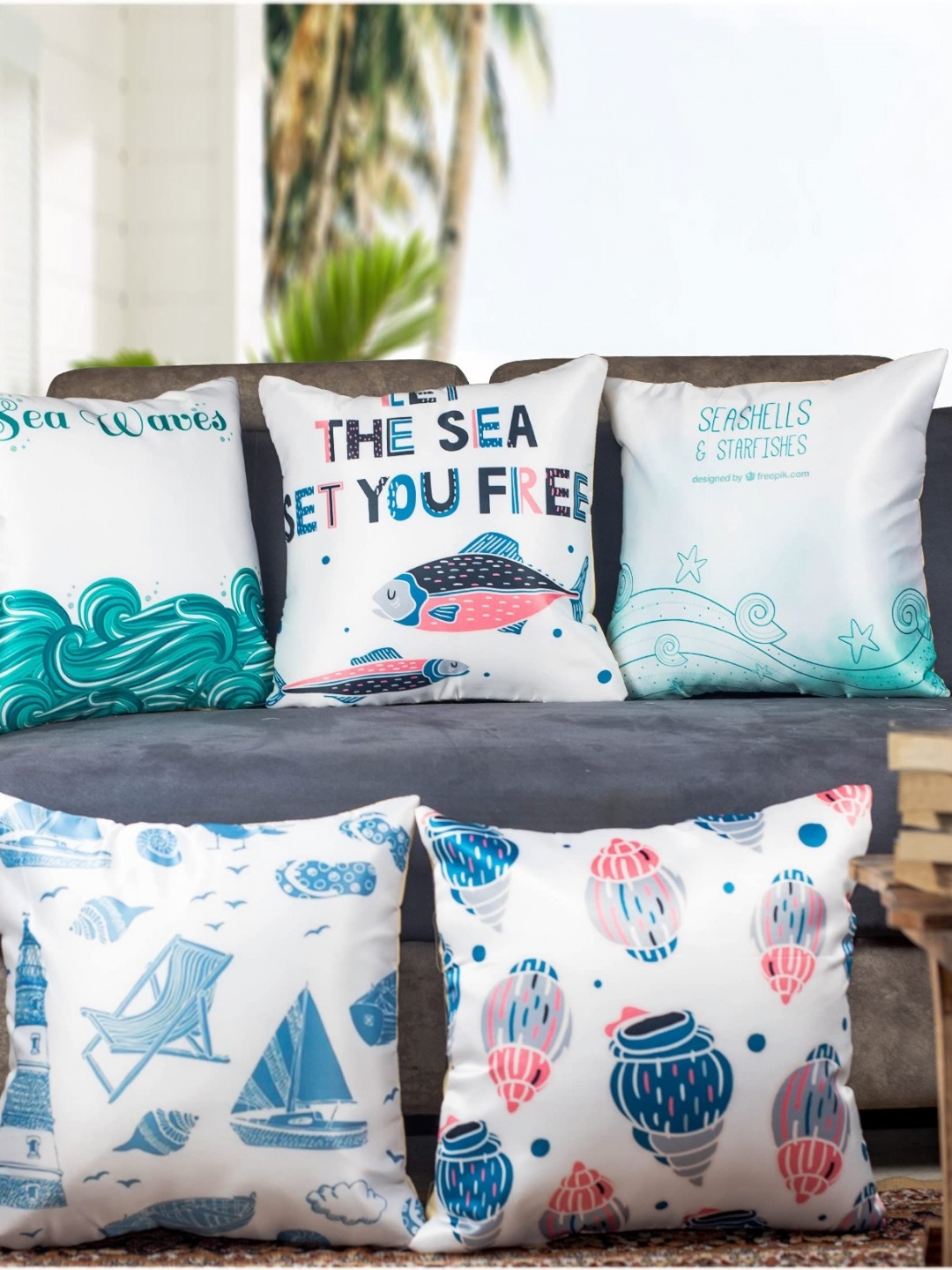 

Vendola Blue & White Quirky Square Cushion Cover