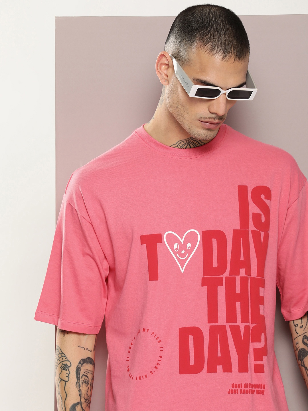 

Kook N Keech Men Typography Printed Drop-Shoulder Sleeves Pure Cotton Oversized T-shirt, Peach