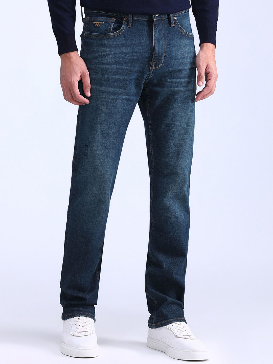 

Flying Machine Men Regular Fit Heavy Fade Stretchable Jeans, Blue