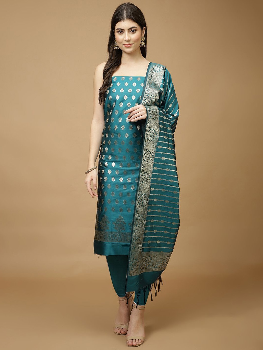 

Meena Bazaar Art Silk Unstitched Dress Material, Green