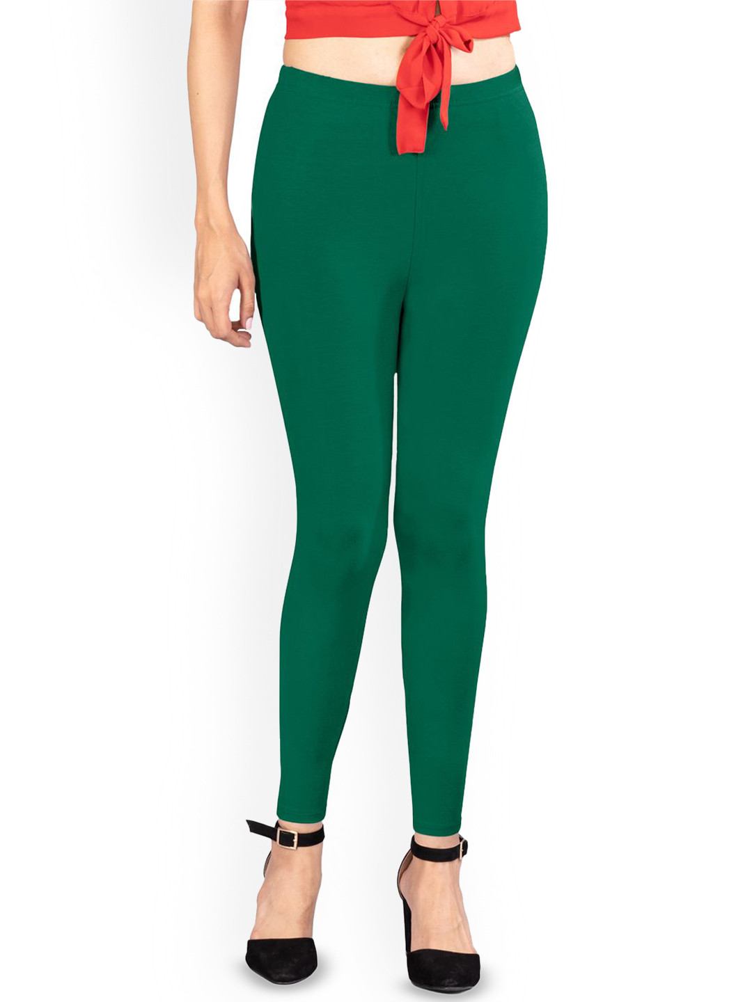 

indian flower Mid-Rise Ankle-Length Leggings, Green