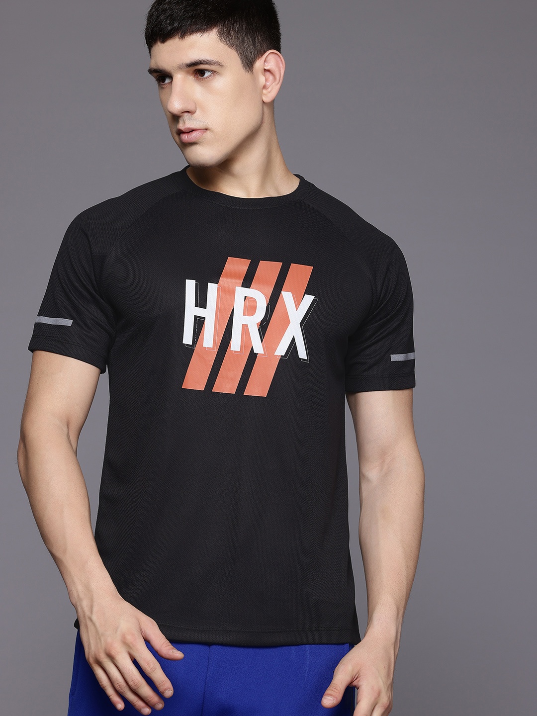 

HRX by Hrithik Roshan Brand Logo Print Rapid-Dry Training T-shirt, Black