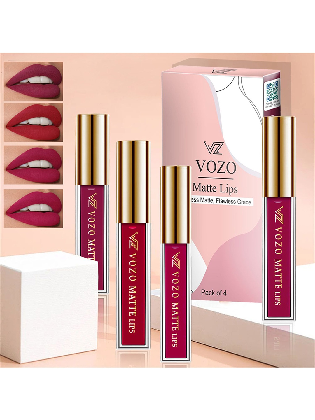 

VOZO Set Of 4 Matte Lips Liquid Lipstick 4 ml Each Shade 101-104-105-106, Red