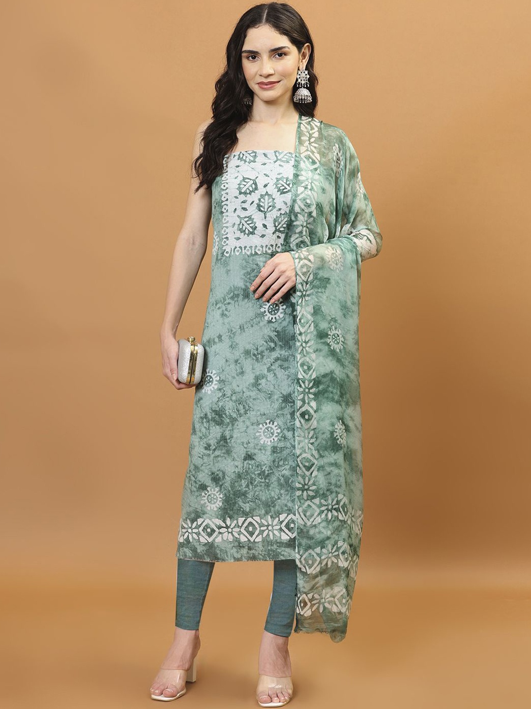 

Meena Bazaar Printed Unstitched Dress Material, Green