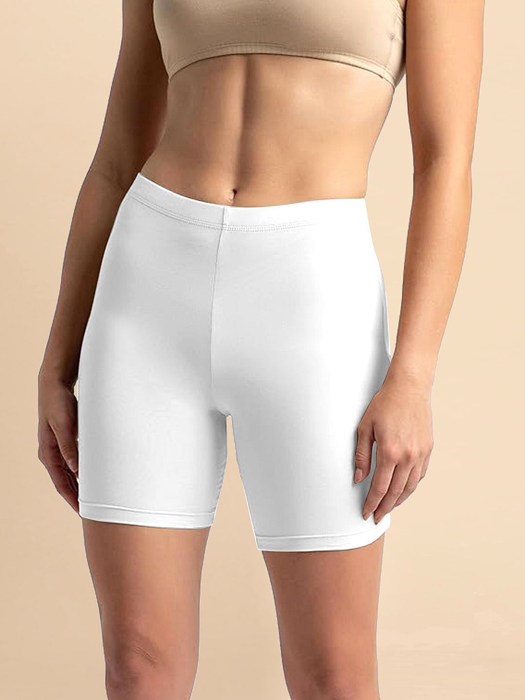

Trendmalls Women Skinny Fit Training or Gym Sports Shorts, White