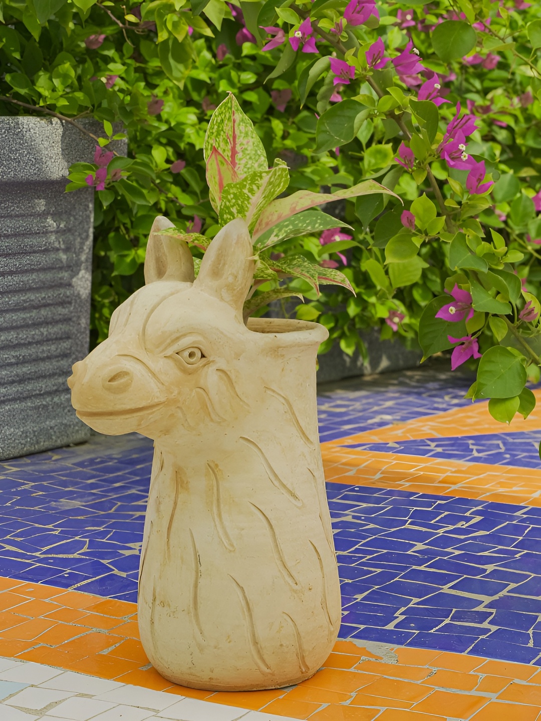 

Swadeh Stripped Zebra Clay Planter, Brown