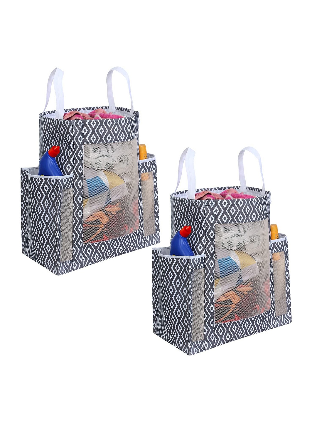 

prettykrafts Black & White 2 Pieces Printed Foldable Laundry Bag With Side Pockets