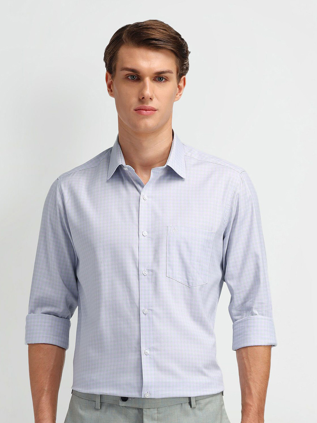 

Arrow Men Modern Slim Fit Micro Checks Opaque Printed Formal Shirt, Violet