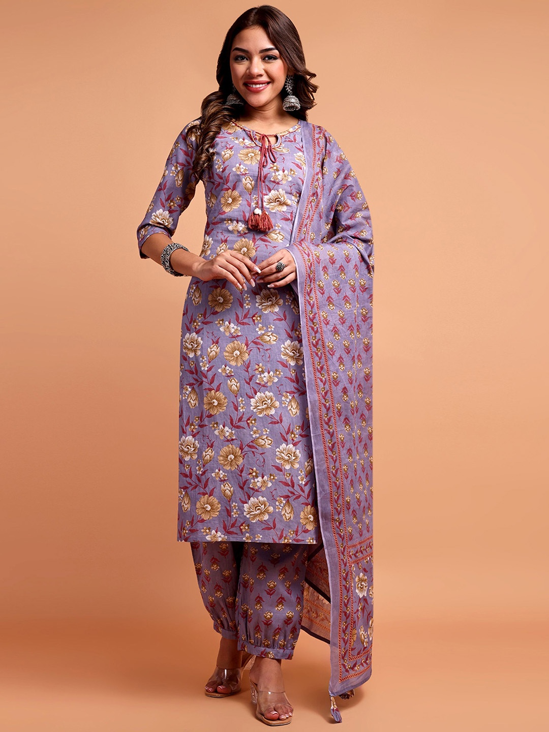 

Vastara the Label Floral Printed Straight Kurta with Salwar & With Dupatta, Lavender