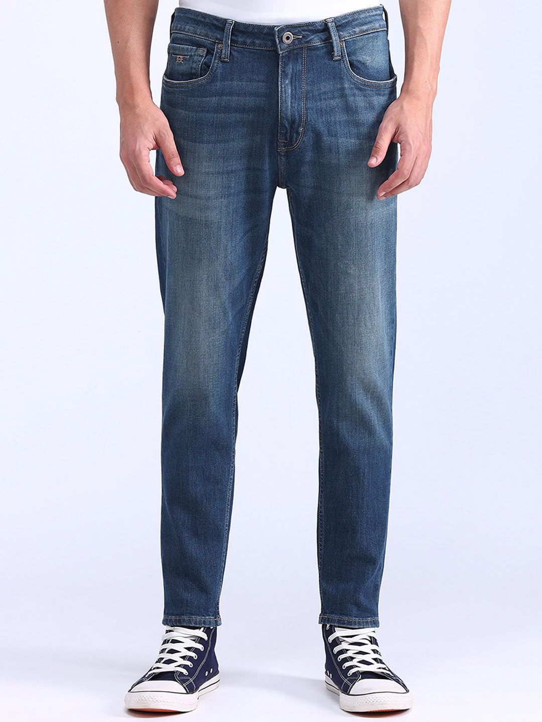 

Flying Machine Men Tapered Fit Heavy Fade Stretchable Cotton Jeans, Blue
