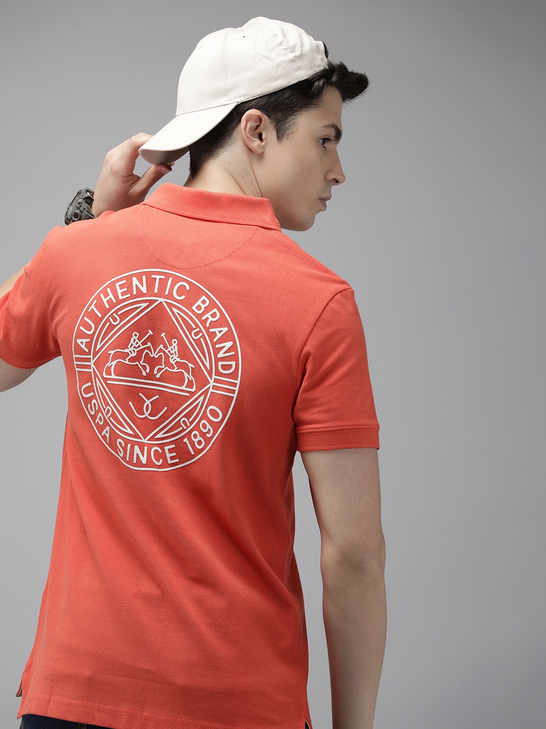 

U.S. Polo Assn. Denim Co. Brand Logo Polo Collar Pure Cotton Applique Slim Fit T-shirt, Coral