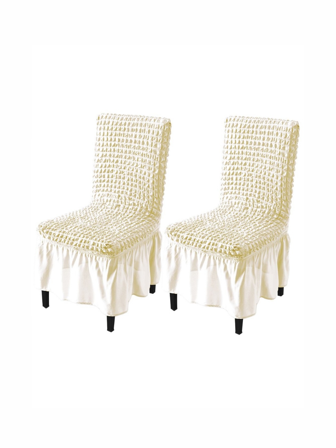 

HOKIPO Cream 2 Pieces Textured Dinning Chair Covers With Frills