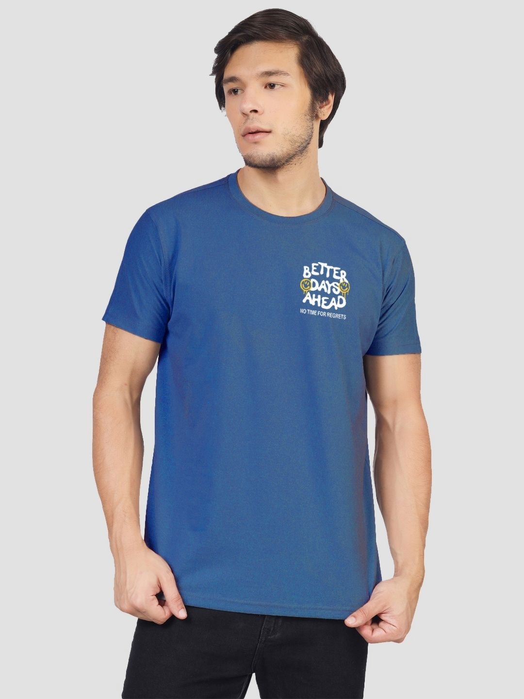 

Greylongg Men Solid Round Neck Cotton T-shirt, Blue
