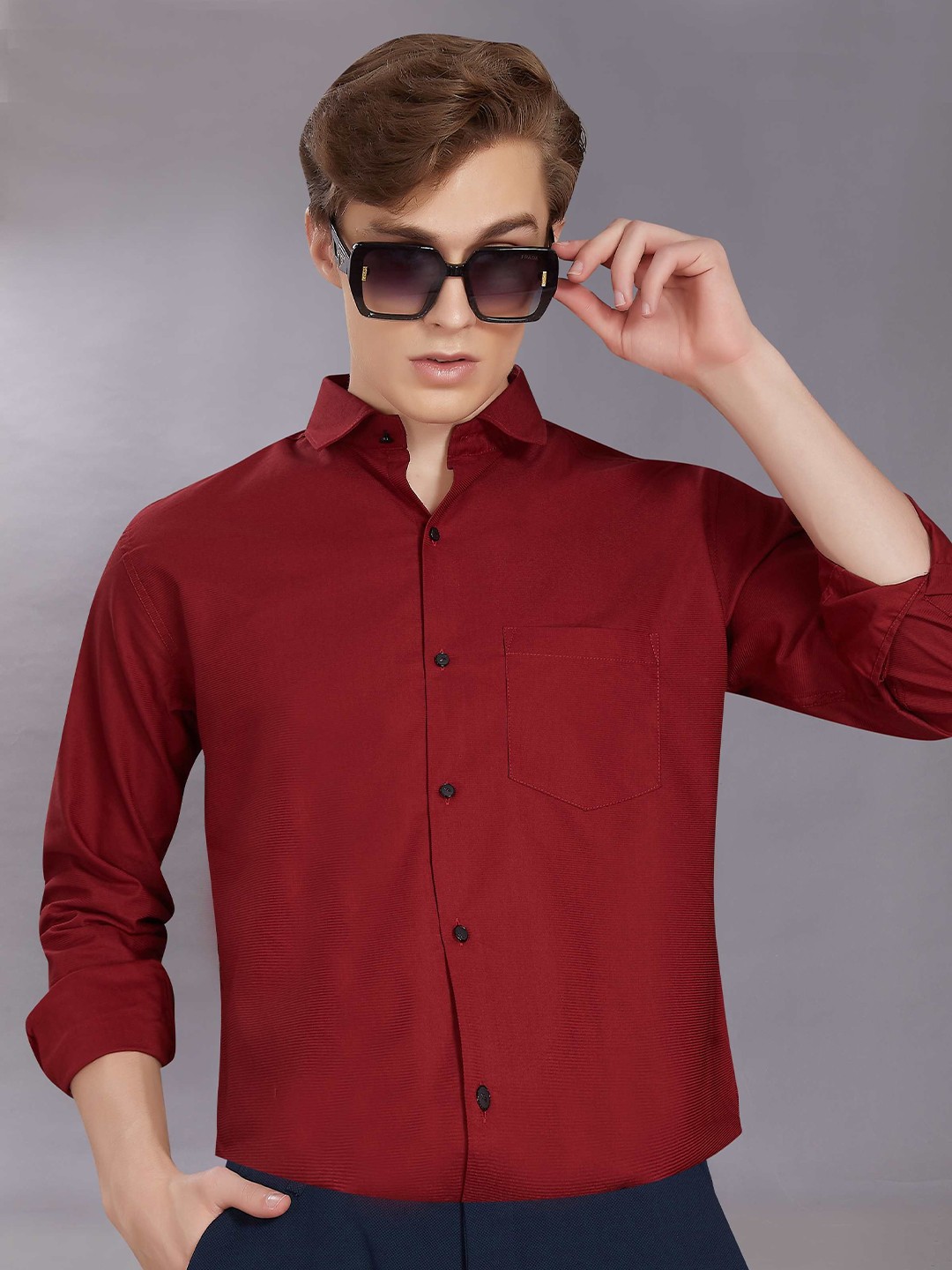 

DIVISIVE Men Club Slim Fit Opaque Casual Shirt, Maroon