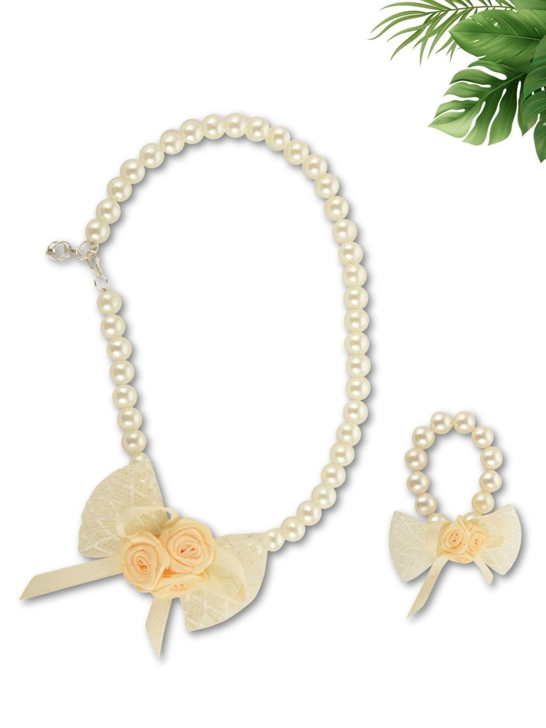 

FUNKRAFTS Floral Pearls Beaded Jewellery Set, Off white