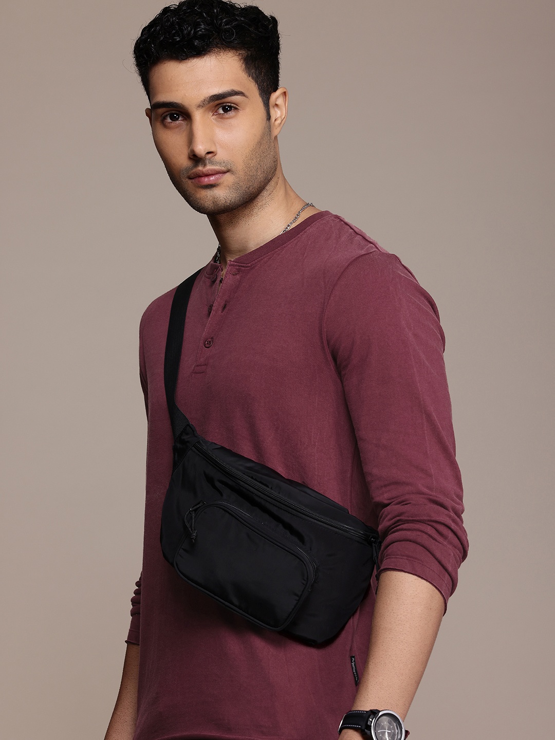 

The Roadster Life Co. Henley Neck Pure Cotton T-shirt, Burgundy