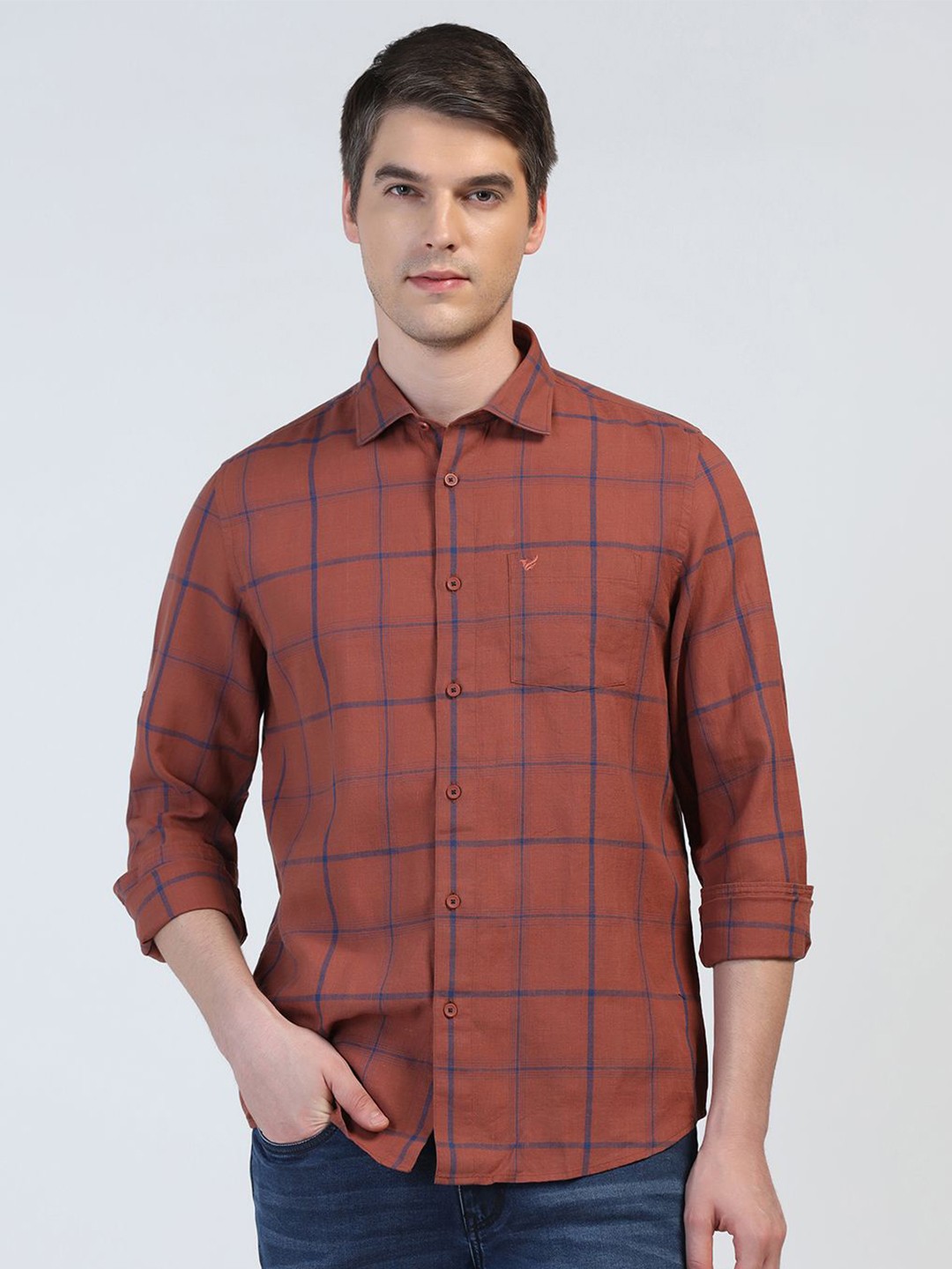 

Blackberrys Men Slim Fit Opaque Checked Casual Shirt, Rust