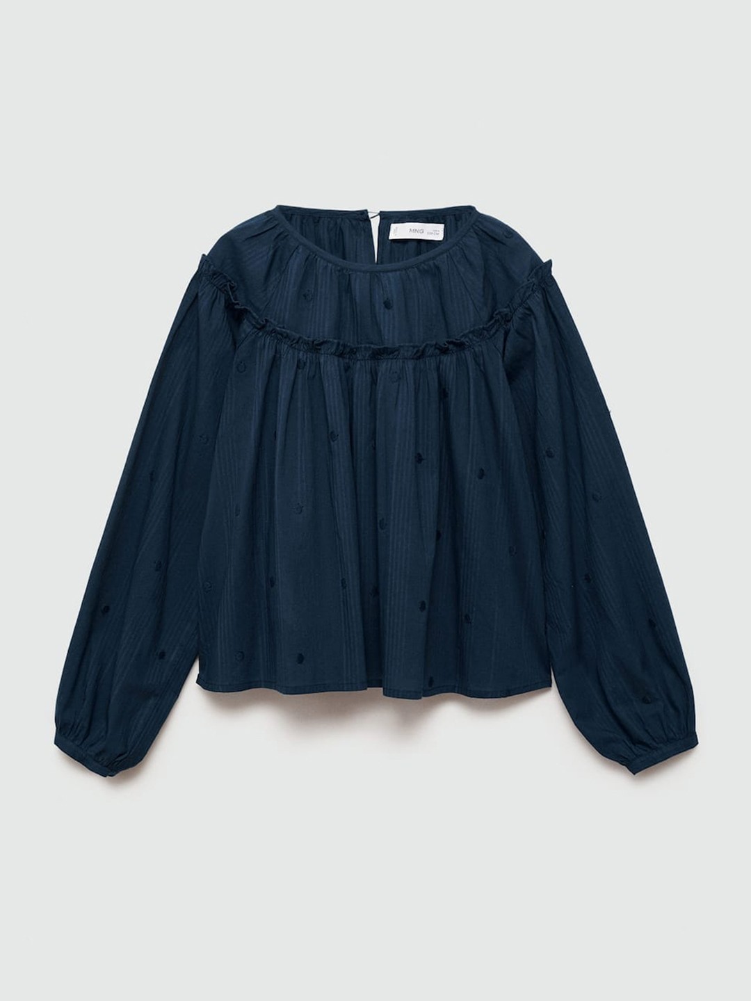 

Mango Kids Girls Embroidered Indigo Cotton Top, Navy blue