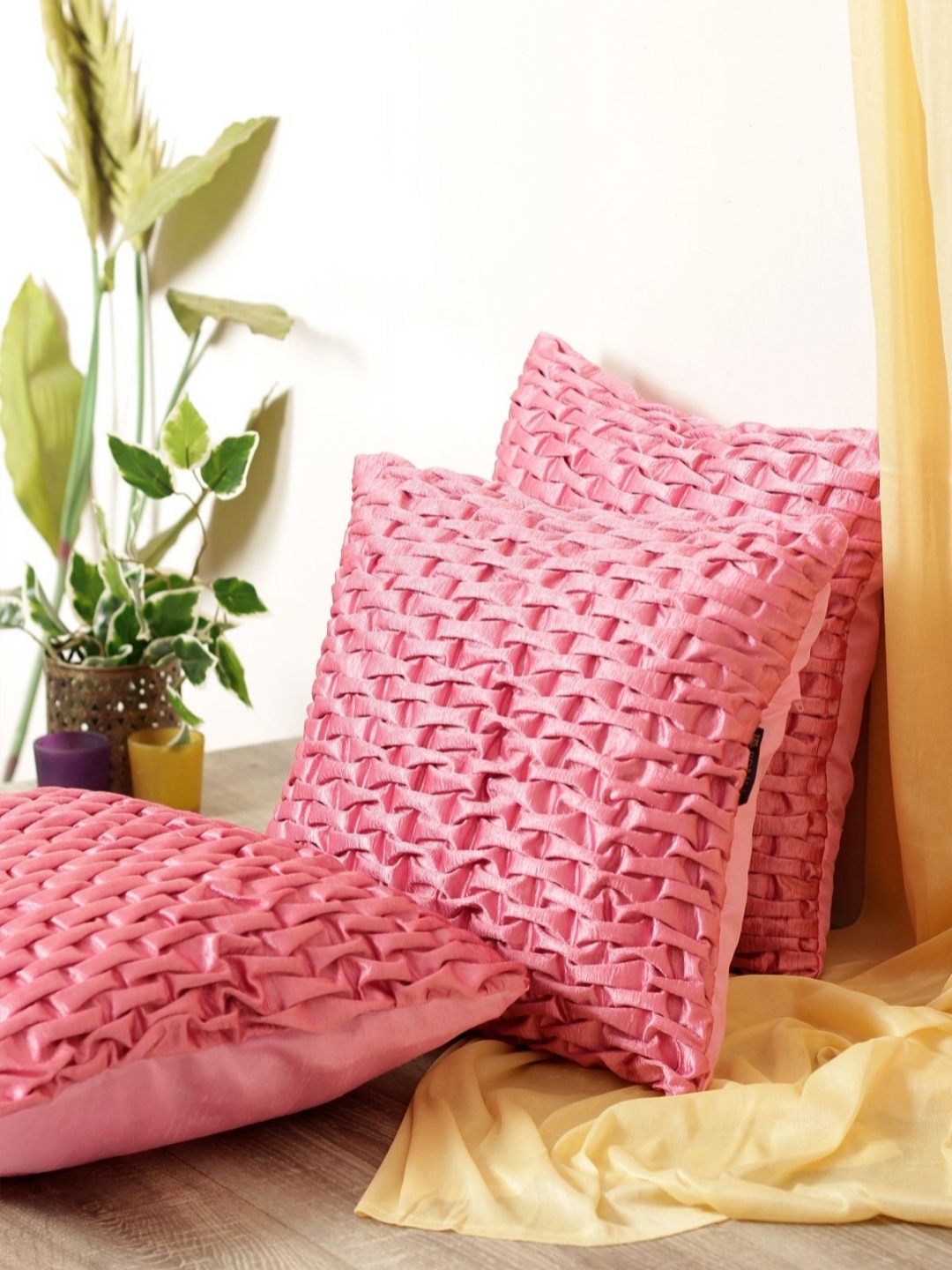 

Myntra Elegant Homes Pink 3 Pieces Geometric Square Cushion Covers
