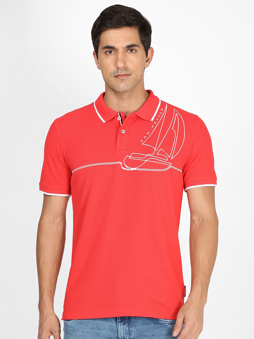 

Van Heusen Sport Conversational Printed Polo Collar Pure Cotton T-shirt, Red