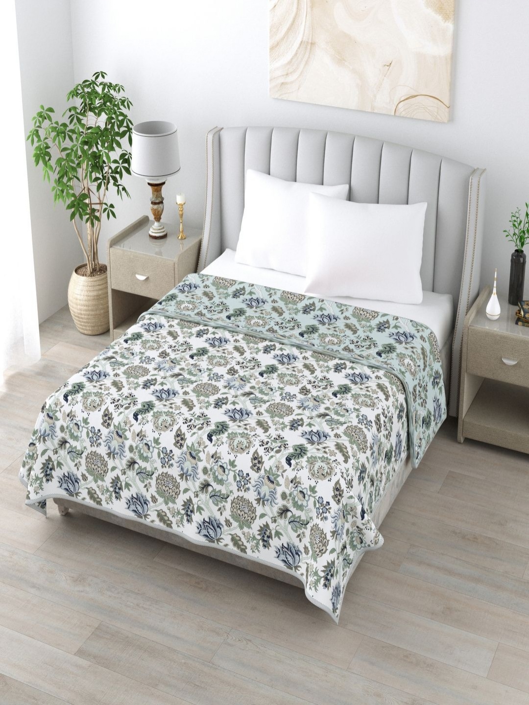 

Qfab Blue Floral Printed Reversible Mild Winter 210 GSM Double Bed Dohar