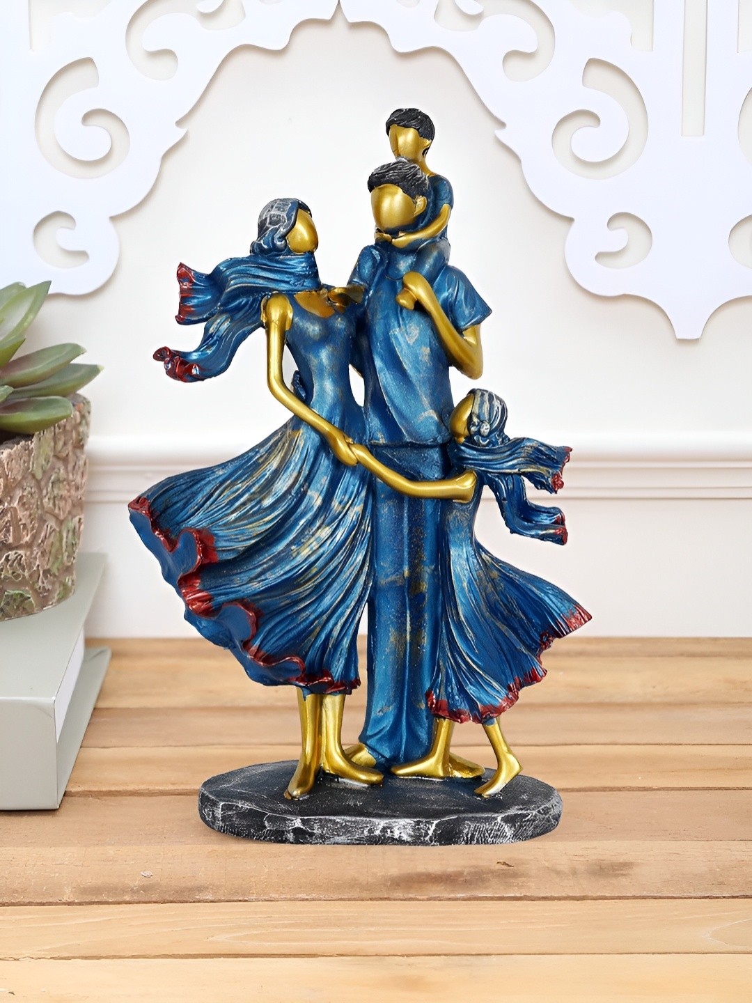 

Zart Blue & Gold Toned Family Couple Figurine Showpiece