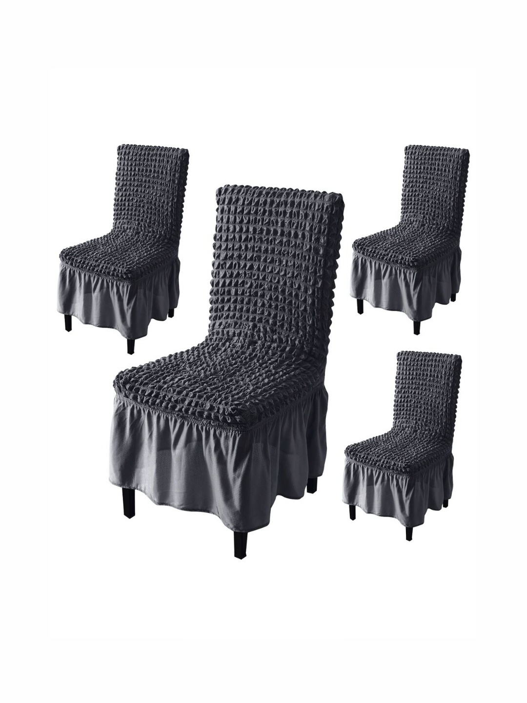 

HOKIPO Grey 4 Pieces Bubble Textured Stretchable Chair Cover With Frill