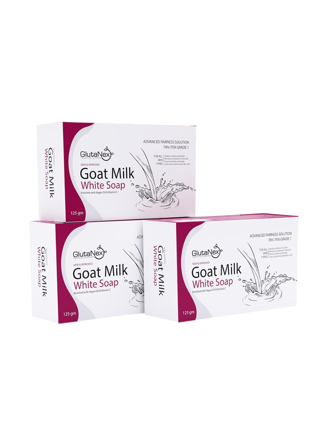 

GLUTANEX Set Of 3 Goat Milk Soap - 125 g Each, White