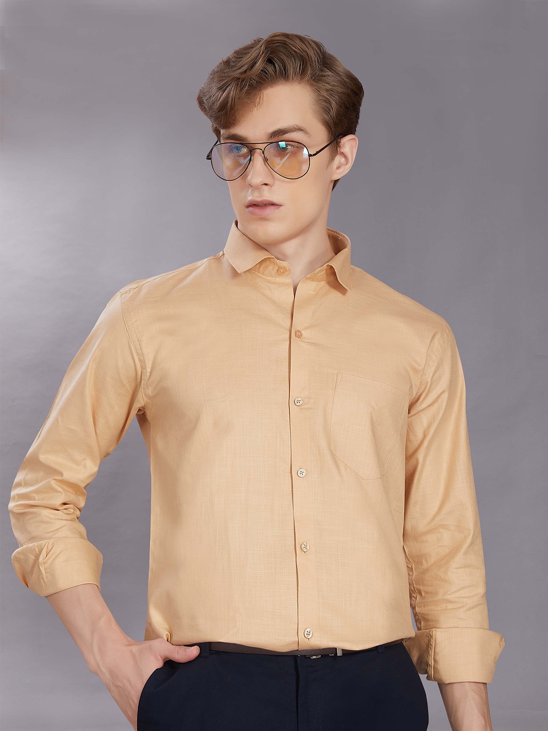 

DIVISIVE Men Club Slim Fit Opaque Casual Shirt, Beige