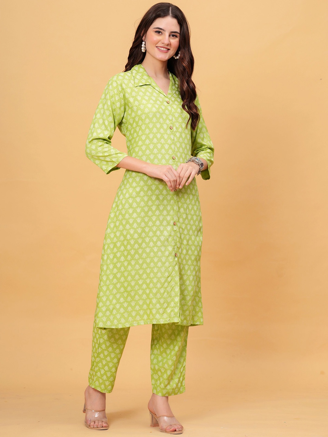 

BAESD Printed Pure Cotton Tunic & Trousers, Green