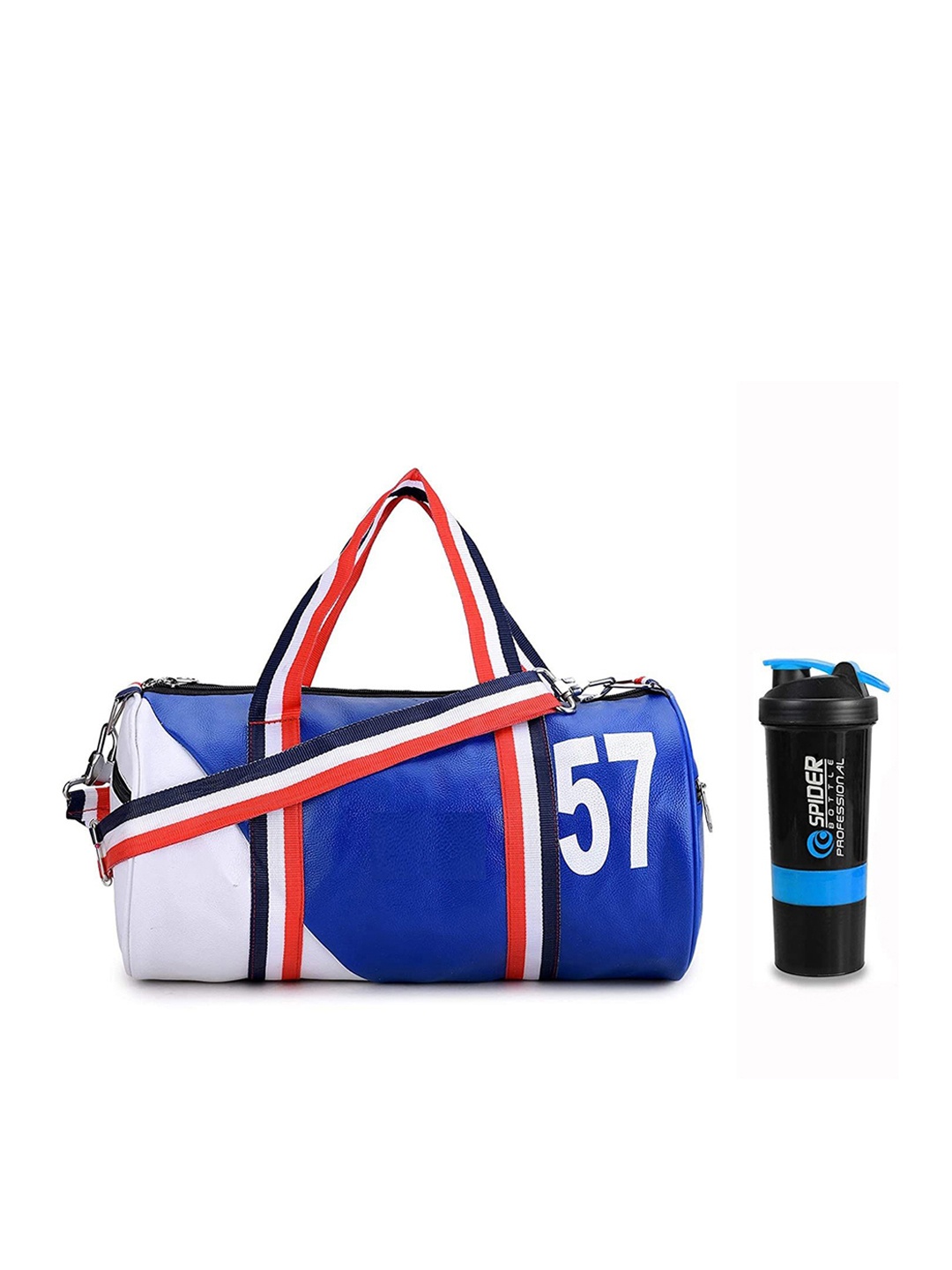 

GROUPERS Printed Medium Foldable Gym Duffel Bag with Shaker Bottle, Blue