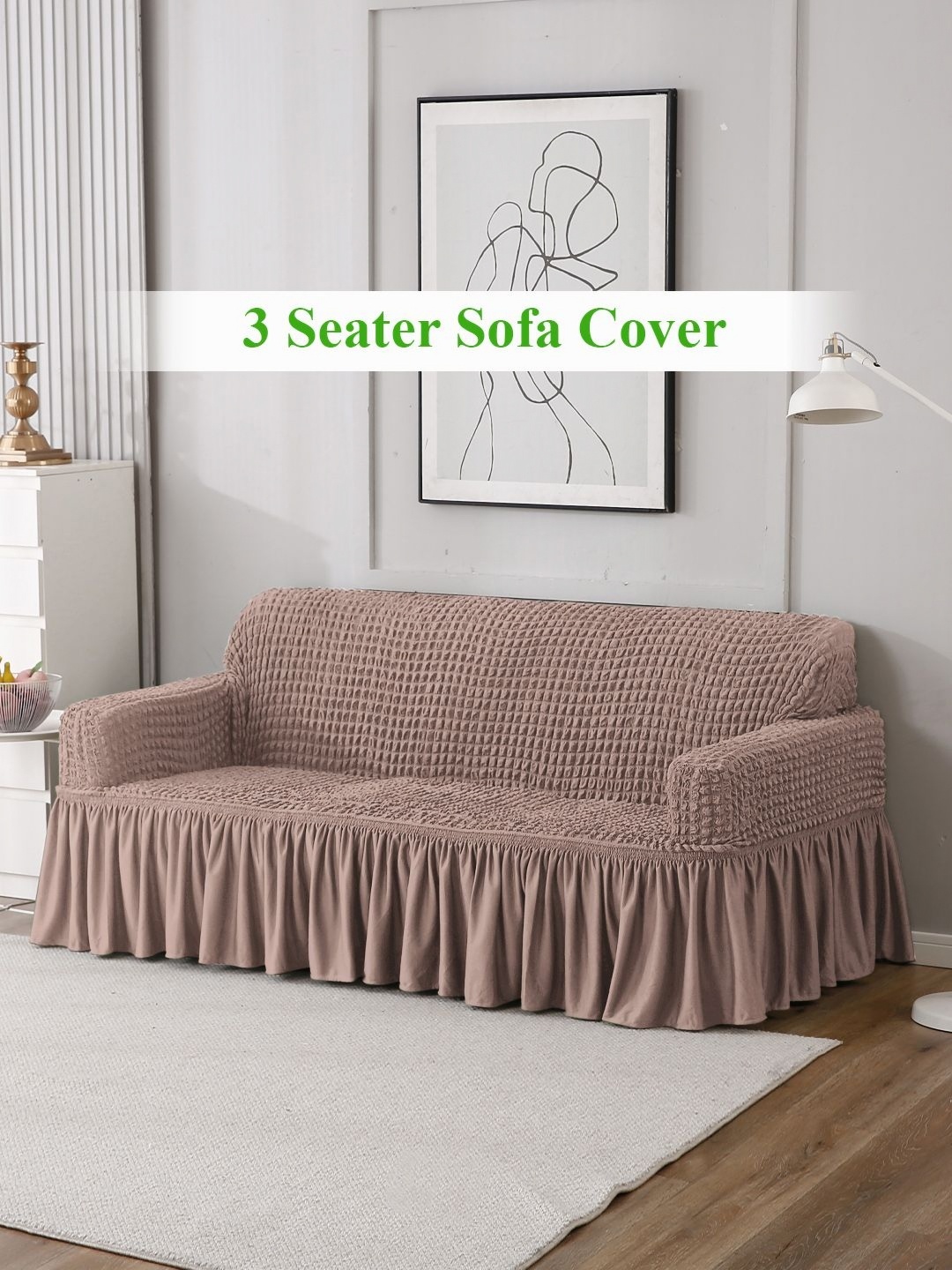 

HOKIPO Brown Self Design 3-Seater Stretchable Sofa Cover With Arms