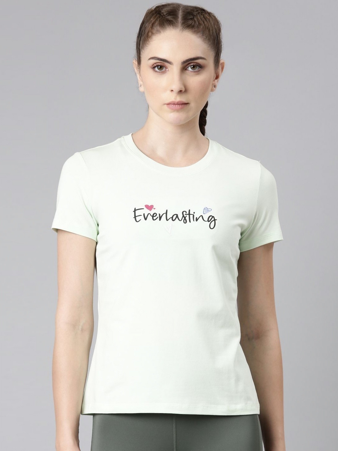 

Xtep Women Typography Printed Round Neck Cotton T-shirt, Green